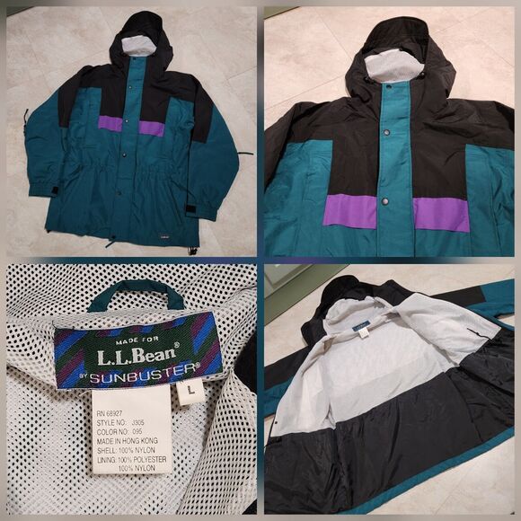 VTG LL Bean Sunbuster Womens L Large Colorblock Hooded Ski Jacket Windbreaker - Picture 1 of 11
